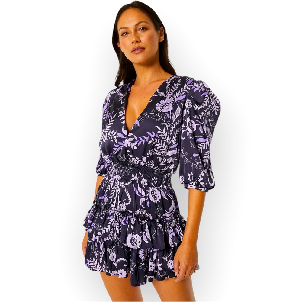 NWT Misa Los Angeles| Lilah Dress Indigo Vines Floral Mini Size Large